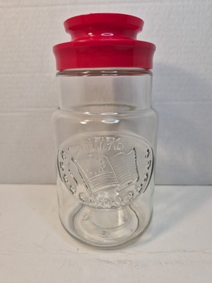 VNT Anchor Hocking Glass Jar 1776 Bicentennial Flag with Lid Maxwell Coffee B238