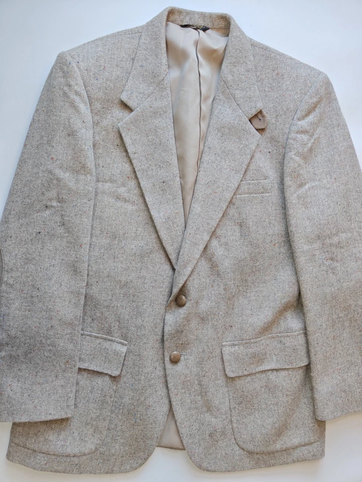 🇺🇲 Vtg Farah Men's 40R Ivory Speckle 2 Button Tweed Sports Coat Blazer  - Image 4 of 4