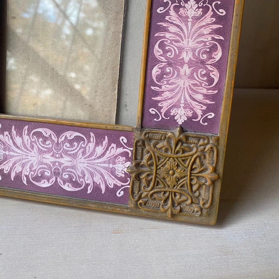 Moldura para foto antiga marrom roxa floral ornamentada estilo vitoriano 9,5" x 7,5" - Imagem 3 de 4