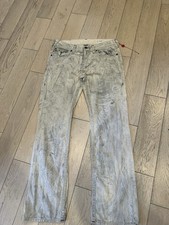 True Religion Acid Wash Light Gray Denim Jeans Straight Fit Logo Button Accents