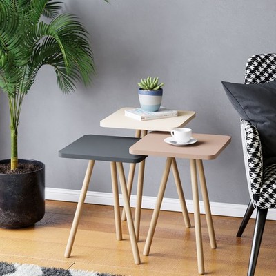 Satztisch Hobro im 3er Set Quadratisch 49 x 34 x 34 cm Grau/Weiß/Rosé [en.casa]