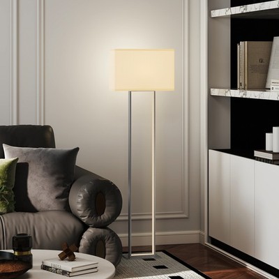 HOMCOM LED Stehlampe Stehleuchte mit Leinen-Lampenschirm, 3 Lichtfarben