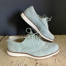 Cole Haan Womens Size 5B Original Grand OS Wing Tip Oxford Blue Gray Suede Shoes