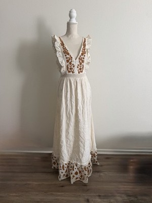 Anthropologie Allison NY Esperanza Maxi Dress Embroidered Boho Ivory  Size M | eBay