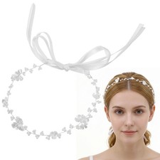 White Flower Headband, Bridal Flower Pearl Crown, Pearl Bridal Hair Accessori...