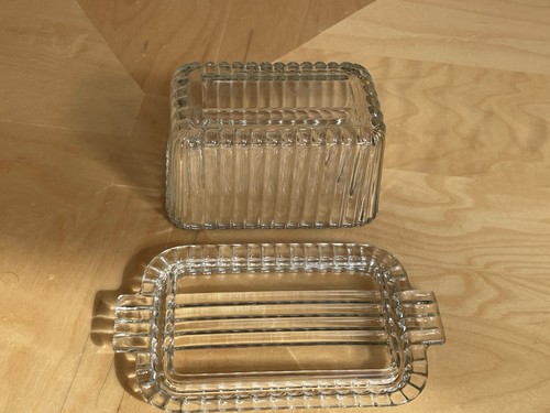 Vintage Anchor Hocking Fire King Klarglas 1 Pfund gerippt bedeckt Butterdose EUC - Bild 4 von 7