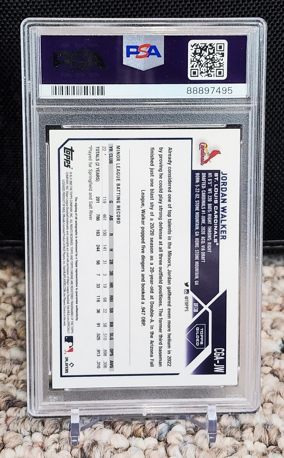 Jordan Walker RC 2023 Topps Gilded Gold Etch Auto #11/75 Cardinals Rookie PSA 10 view 2