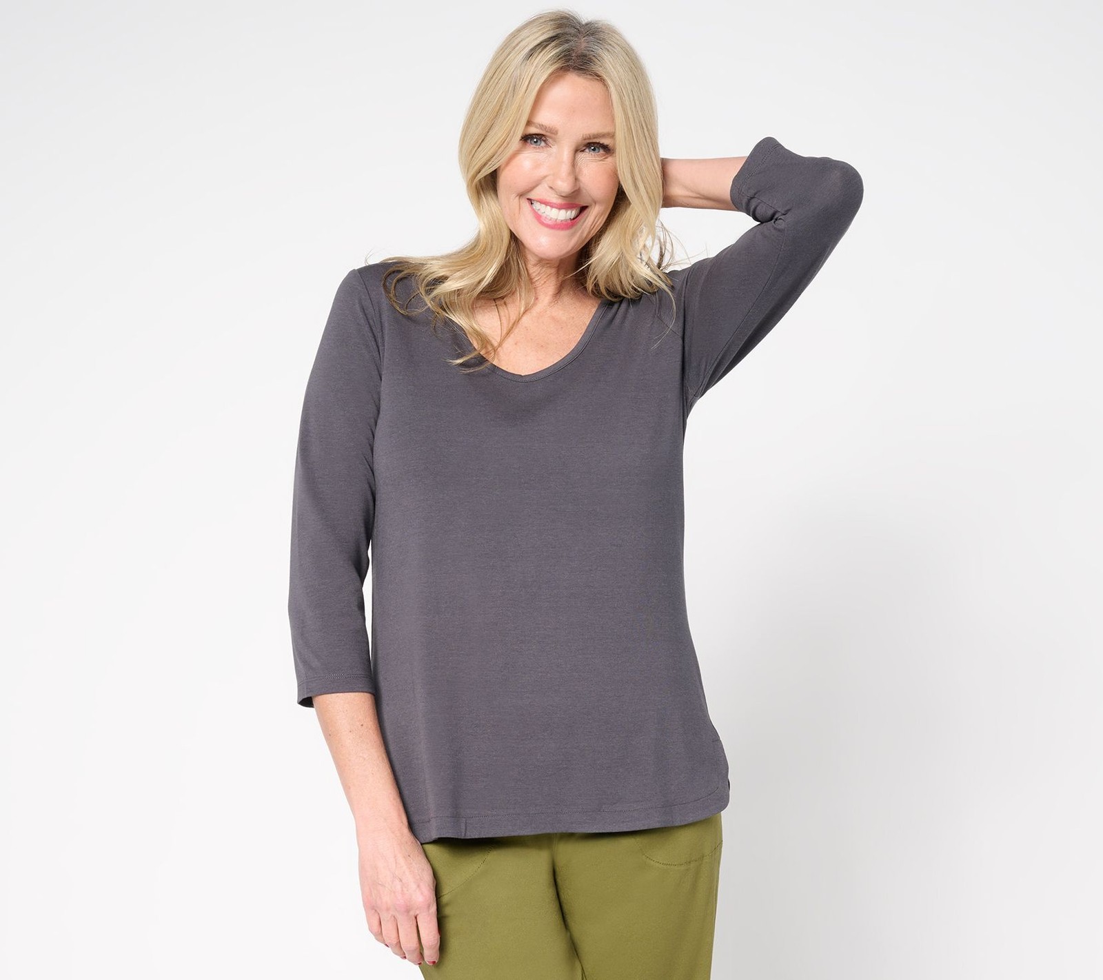 Denim & Co. Women's Top Plus Sz 4X Essentials So Soft Medium Grey Heather