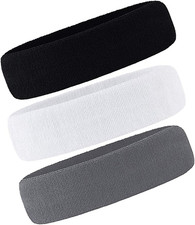 3 Pack Sweatband Headbands Terry Cloth Moisture Wicking Sports Gym Tennis