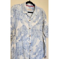 Tommy Bahama 100 Silk Hawaiian Shirt Mens XL Blue White Paisley Camp Button Up