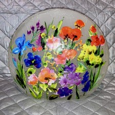 Floral Painted Glass Light Lamp Shade Signed Art by M. Collins 9.5”x 8” UNIQUE