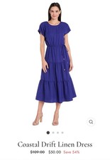 Coastal Drift Linen Dress Indigo Blue Size 8 Women’s Flattering Style NWT $100