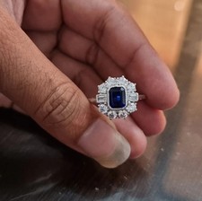 2Ct Emerald Cut Lab Created Sapphire Engagement Ring 14K White Gold Plated