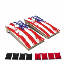 Painted American Flag Premium CORNHOLE BEANBAG TOSS GAME Set with Tossing Bags