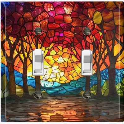 Metal Light Switch Outlet Cover Wall Plate Forest Stained Glass PRINT FOS133