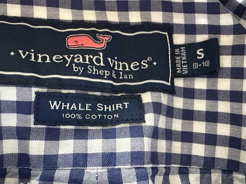 Vineyard Vines boys S 8-10 blue white check button down long sleeve shirt EUC - Picture 2 of 3