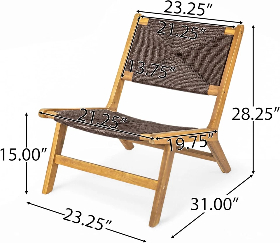 Стул для отдыха на открытом воздухе Oner набор из 2 прочных деревянных кресел без подлокотников из акации, погодные условия - Изображение 3 из 4