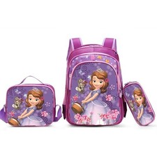 Sofia Kids 3Pcs School Backpack Set Rolling Trolley Bag Lunch Tote Pencil Case