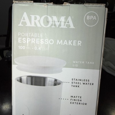 Aroma Portable Mini Espresso Maker White AEM-108 Hot Or Cold Handheld NEW