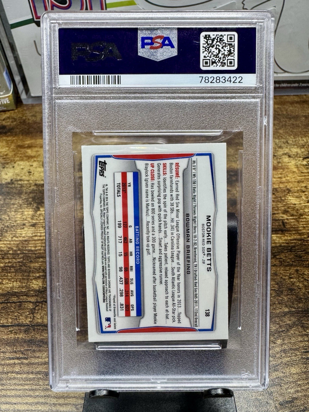 MOOKIE BETTS 2014 Bowman Chrome #138 Mini Black Shimmer Refractor PSA 9 MINT view 2