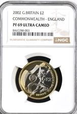 2002 £2 Two Pound England Commonwealth NGC PF69 Games Proof