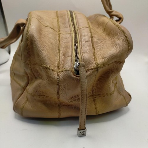 Borsa CHANEL Boston borsetta morbida pelle di caviale beige moda logo tavoletta di cioccolato - Foto 4 di 12