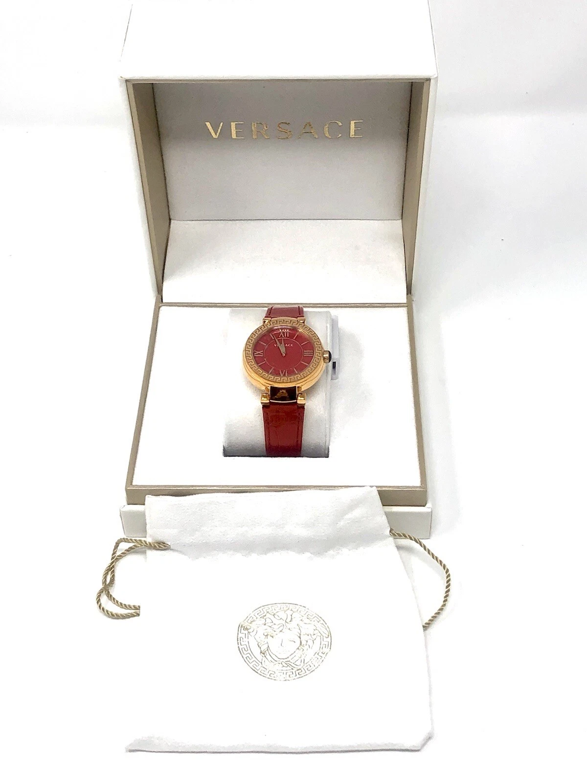 NUOVO Orologio Versace Leda Donna Oro IP Rosso Quadrante MOP Pelle Rosso VNC040014