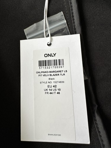 NWT Womens Only UK 14 Black ONLPINKO Margaret LS Velvet Smart Blazer Jacket - Picture 23 of 23