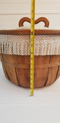 Huge Full Bushel Sewing Basket Wooden Flip Top Heart Handle Fabric Liner 18" - Picture 15 of 15