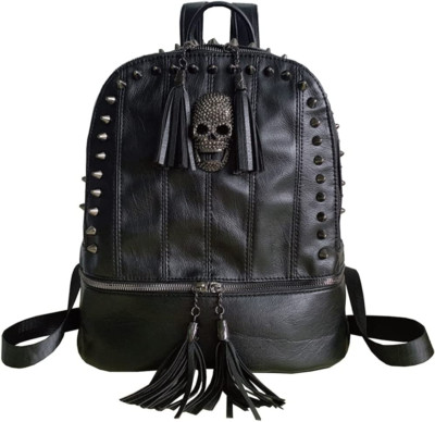 Backpack Skull Women Bag Black Rivet Studded Fashion Daypack Gothic Tassel New