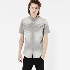 Mens G-Star Raw Arc 3D S/S Slim Dress Shirt Light Aged Gray Medium Large M L