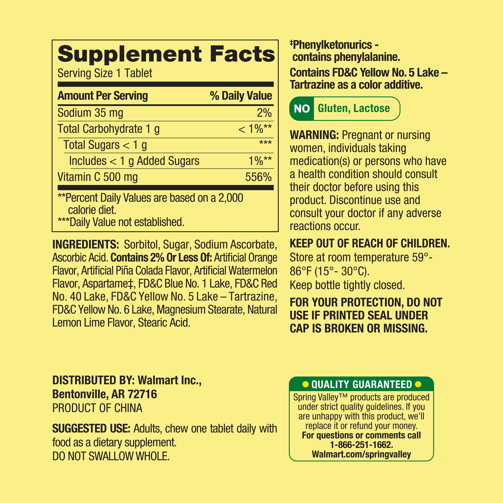 Vitamin C Chewable Tablets Dietary Supplement, Tropical Fruit, 500 mg, 200 Count