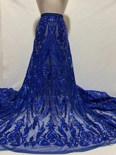 Royal Blue Sequin 4 Way Stretch Mesh Lace Fabric 52 Width Sell by Yard