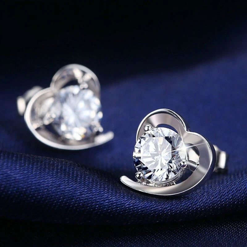 Elegantes Pendientes Retro Joyería Plata Esterlina 925 Cristal Amor Corazón Mujer 1313 Foto 3 de 4