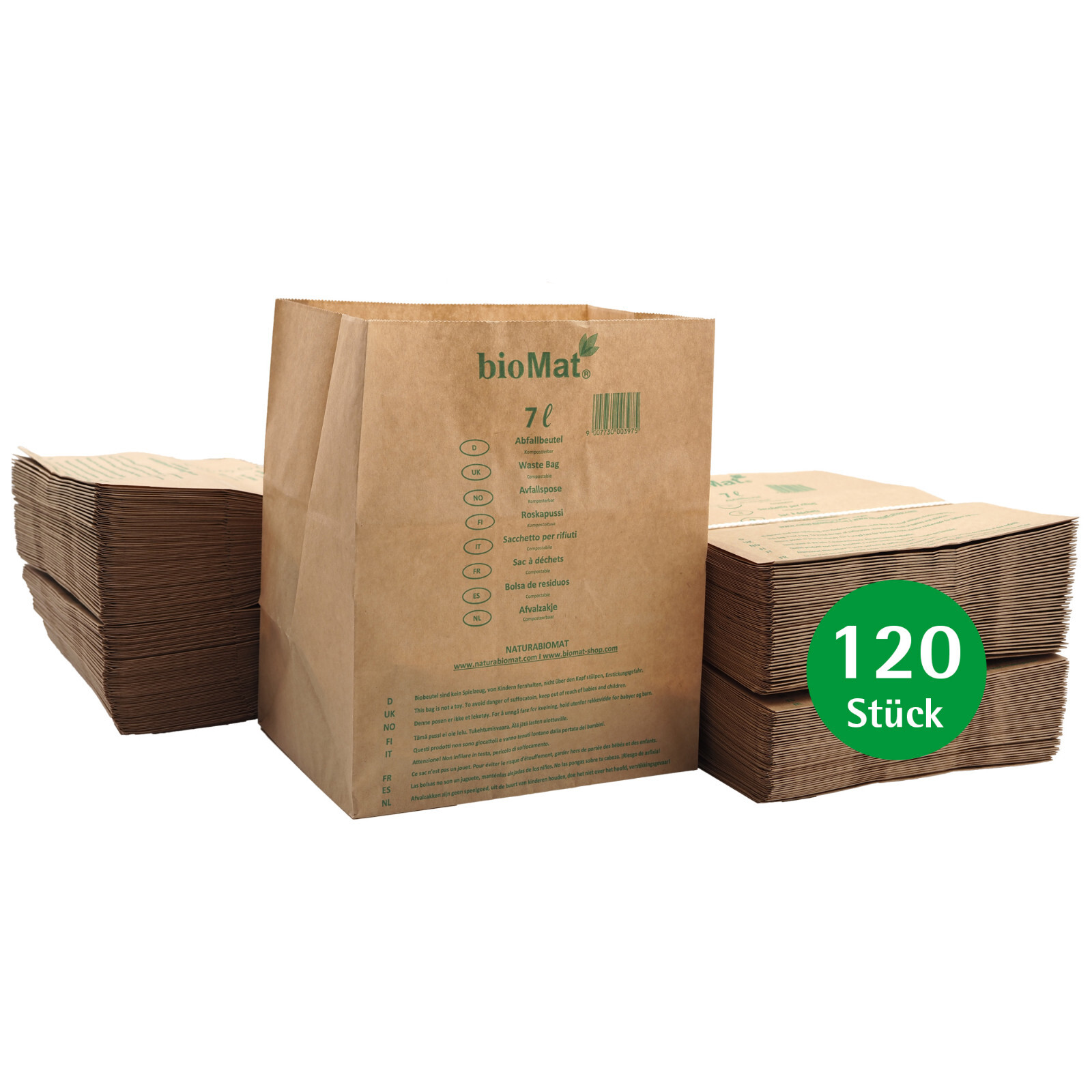 bioMat® | Papiertüten | Bio Müllbeutel aus Kraftpapier | 7 Liter | 120 Stück