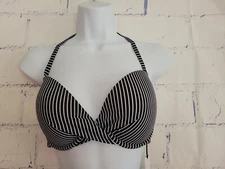 Shade & Shore Black White Stripe Bikini Top size 36C Halter Tie Underwire Padded