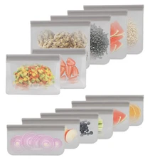 Cuisinart Reusable Silicone Food Storage Bags, 12 Pack Grey