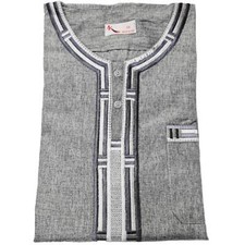 Men Moroccan Grey Short Sleeves Thobe Jubba Kandora Dishdasha