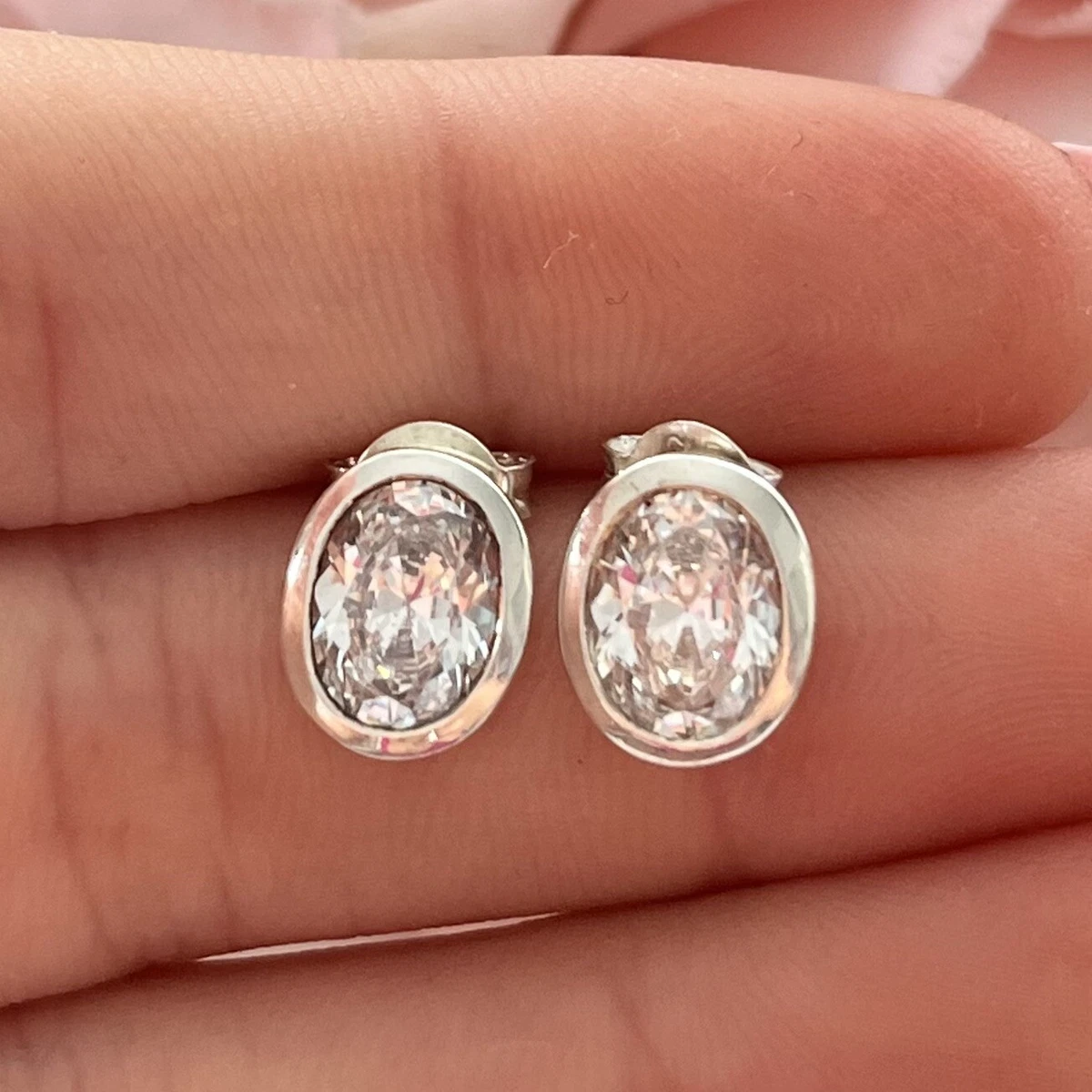 1 2 0.5 Carat Oval Cut Cubic Zirconia Sterling Silver Stud