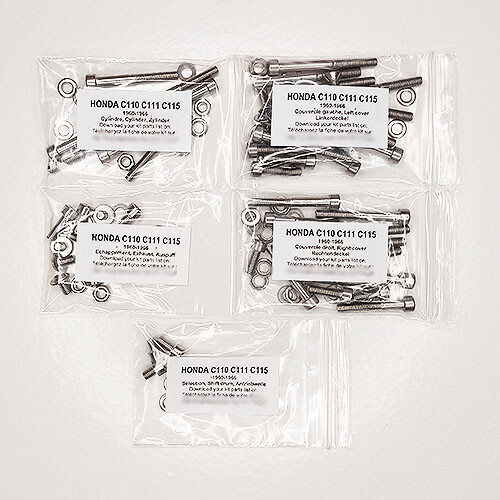 Kit vis inox moteur Honda Cub 50 anti-rouille et résistant à empreinte Allen