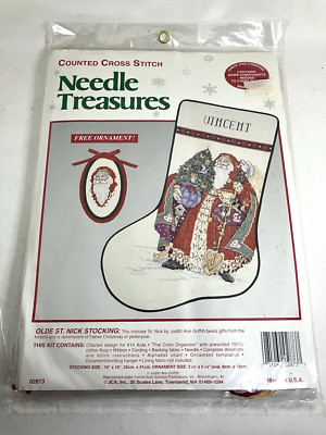 JCA Needle Treasures Counted Cross Stitch Old St. Nick Stocking Kit 02873 New