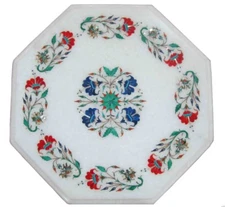 15'' Marble Table semi precious stones floral Inlay handmade home Decor