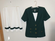 W.P. Gordon Secretary Skirt Suit 2 Pc VTG 90s Size 16 Pleated Skirt Green White