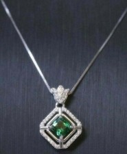 2Ct Princess Cut Green Emerald Women's Pendant 14K White Gold FinishFree Chain