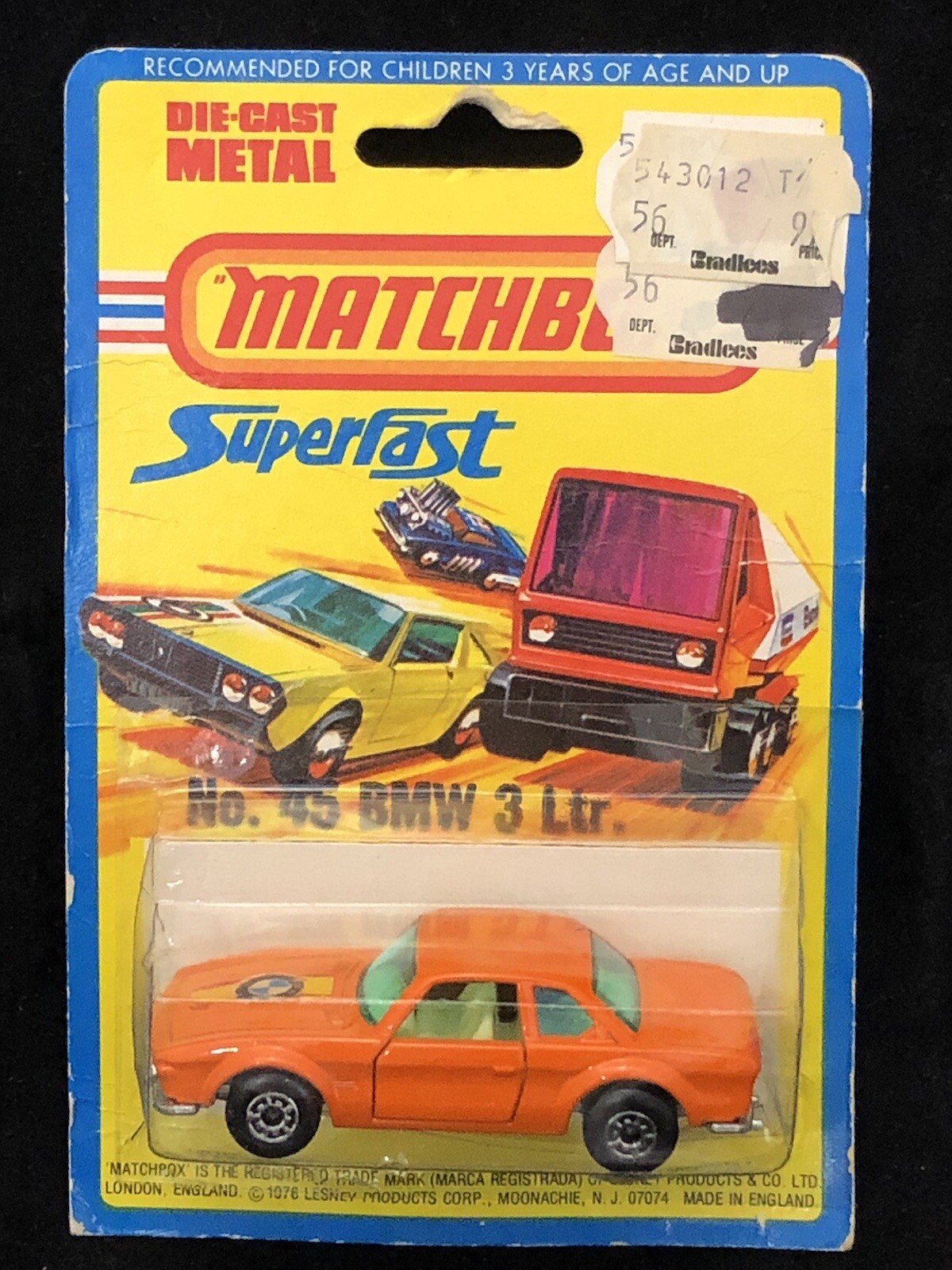 RARE MATCHBOX NO. 45 BMW 3.0 CSL MADE IN ENGLAND 1976 LESNEY SUPERFAST 1976 CARD