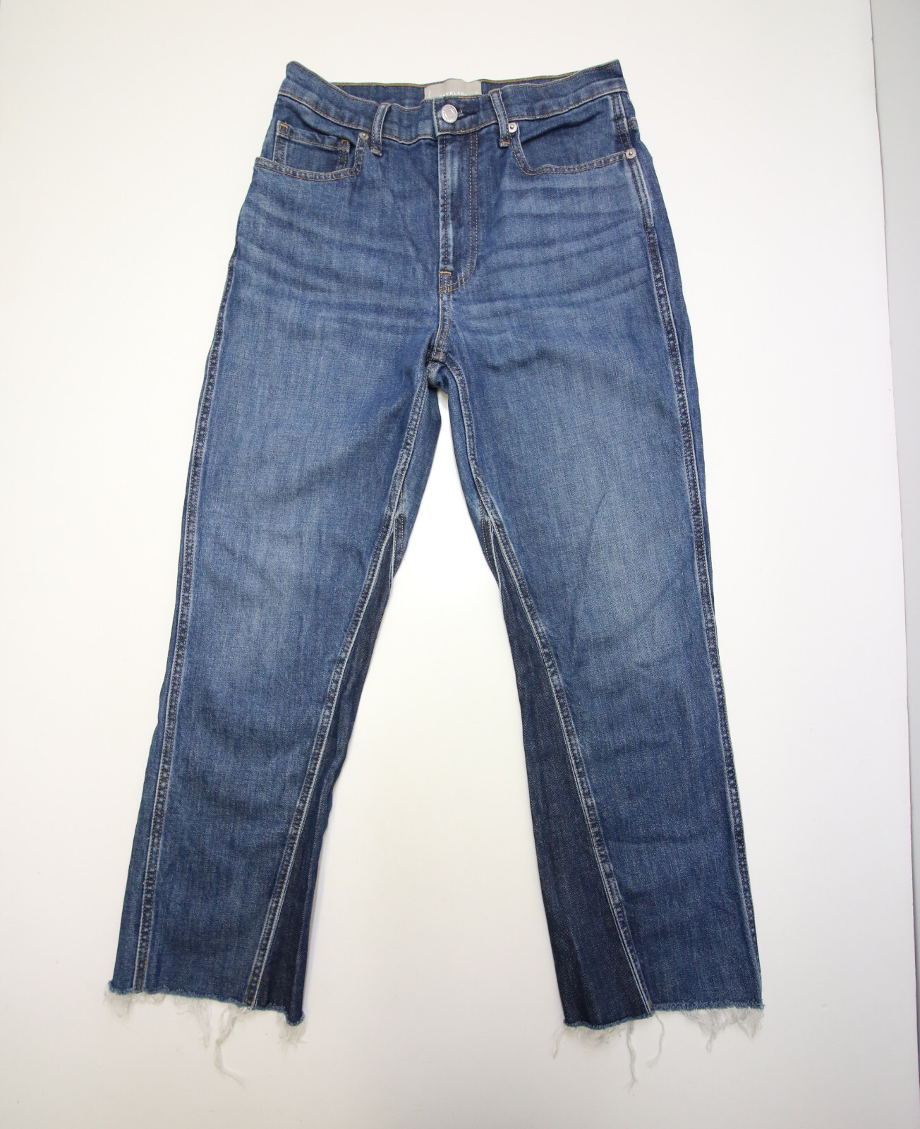 EVERLANE The Cheeky Bootcut Jeans Womens 27 Crop 2-Tone Blue Raw Hem