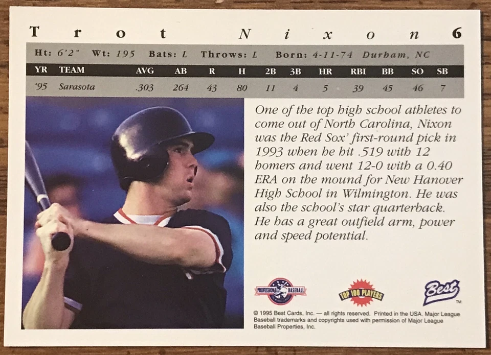 Trot Nixon 1995 Best Minor League Rookie Card #6 Boston Red Sox RC Free Shipping - Image 2 of 3