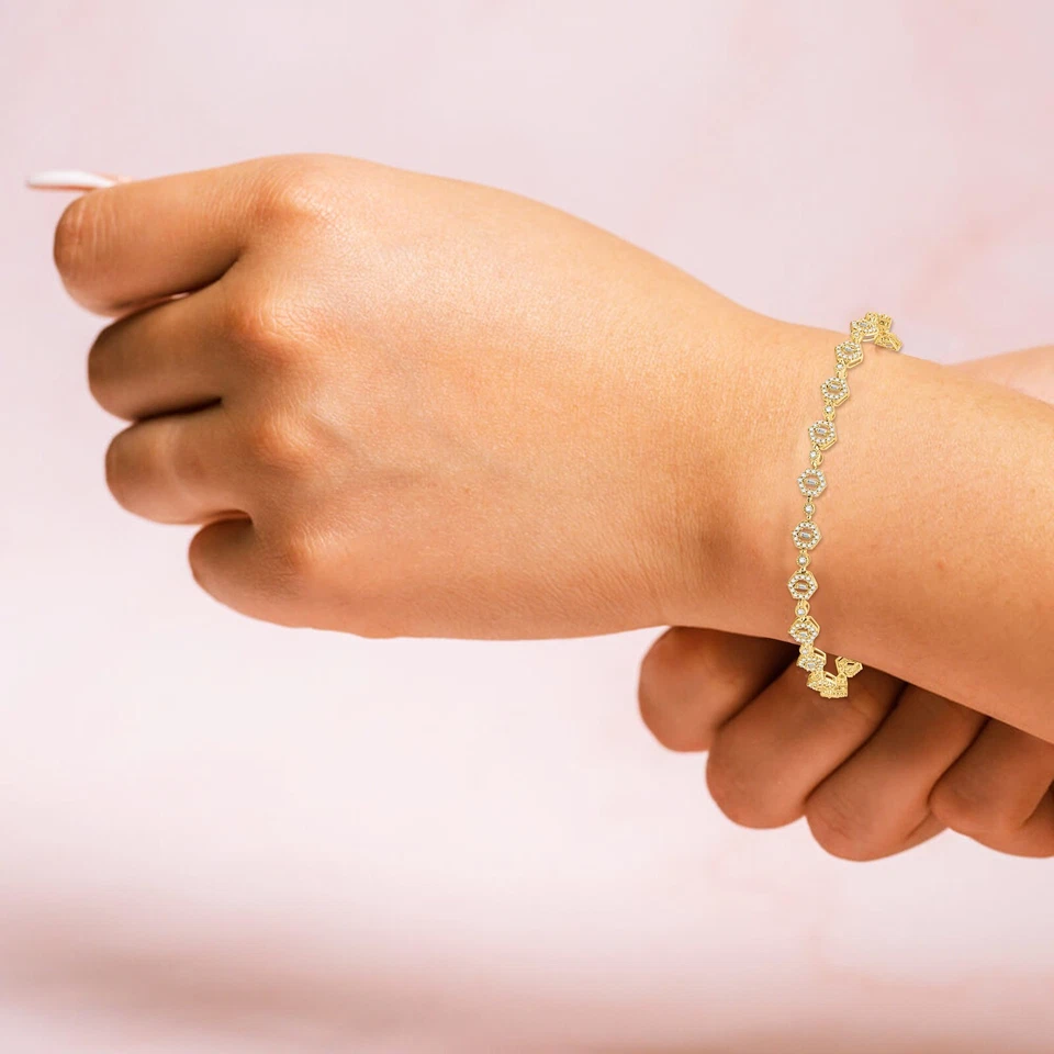 1 CT Round Cut I2 H Natural Diamond Halo Tennis Bracelet 10K Yellow Gold 8.5" - Image 3 of 4