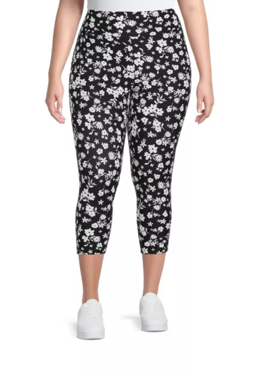 Terra and Sky Women's Black Floral High Rise Super Soft Capri