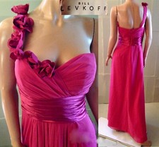 BILL LEVKOFF Fuchsia Hot Pink One Shoulder w/Flowers Formal Bridesmaid Gown 10